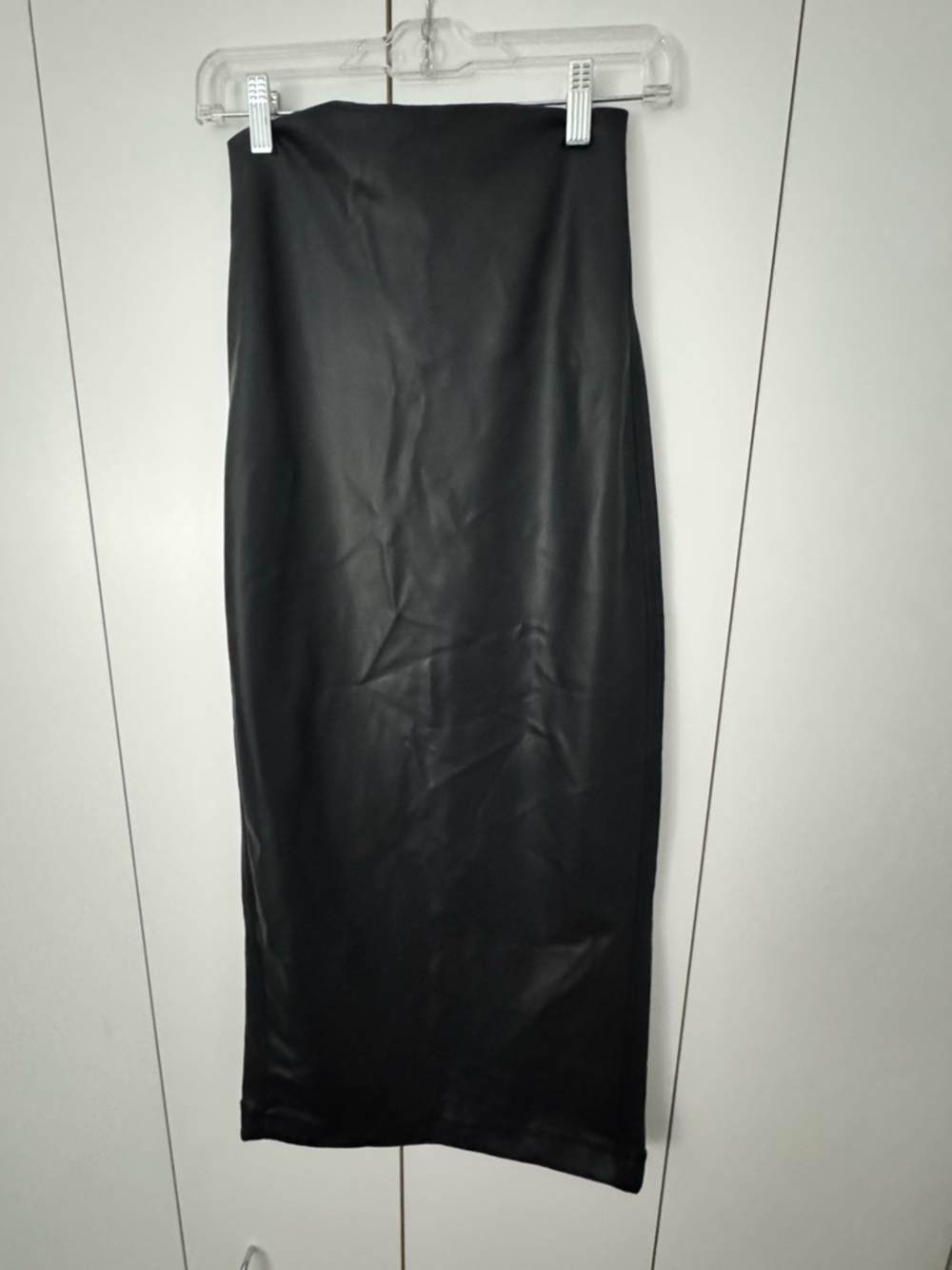 Zara Black Faux Leather Pencil Midi Skirt
